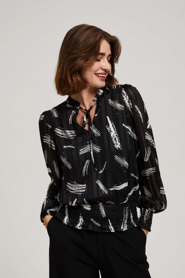 Koszula damska z długim rękawem, czarna, Moodo