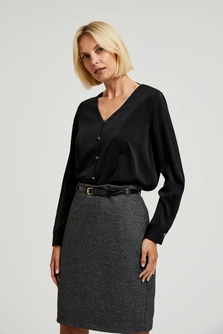 Koszula damska z długim rękawem, czarna, Moodo
