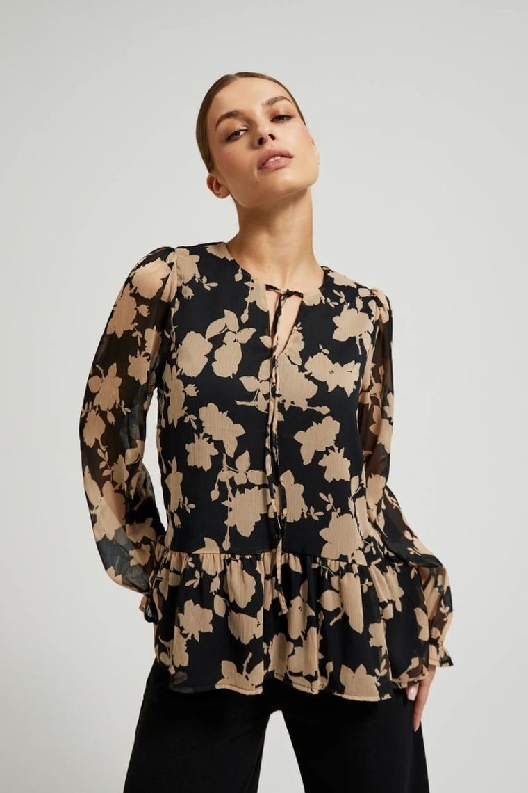 Koszula damska z długim rękawem, czarna, Moodo