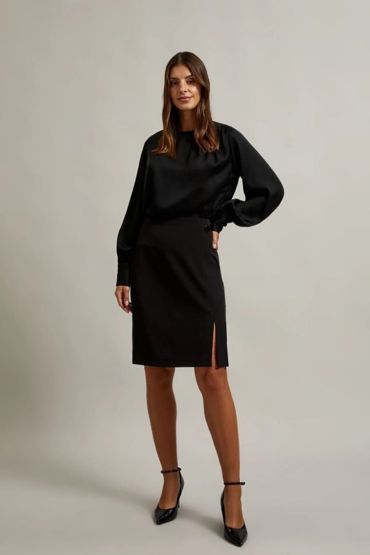 Koszula damska z długim rękawem, czarna, Moodo