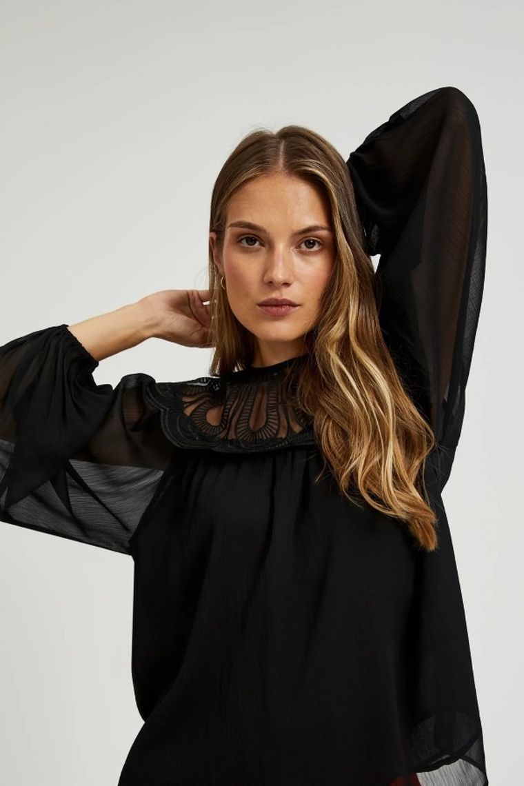 Koszula damska z długim rękawem, czarna, Moodo