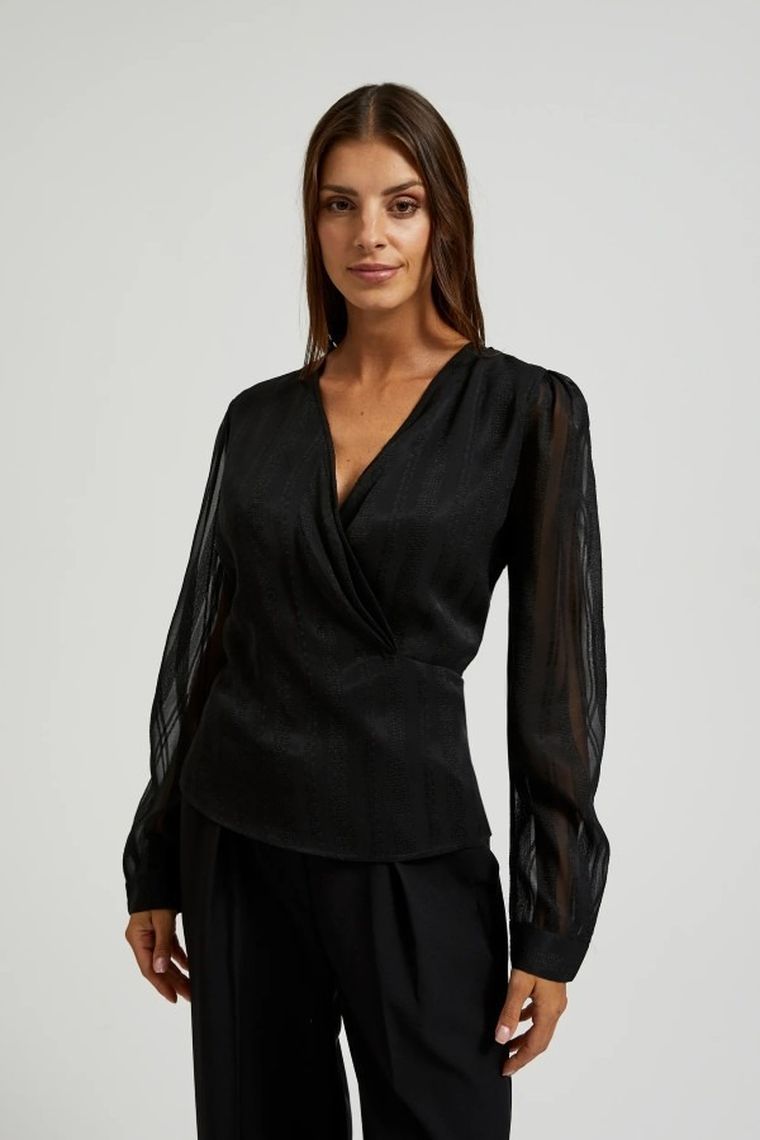 Koszula damska z długim rękawem, czarna, Moodo