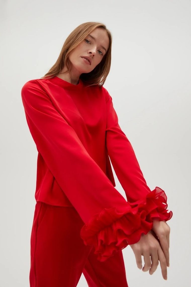 Koszula damska z długim rękawem, czerwona, Moodo