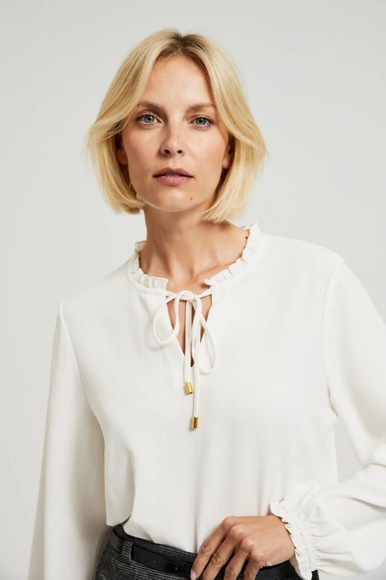 Koszula damska z długim rękawem, ecru, Moodo