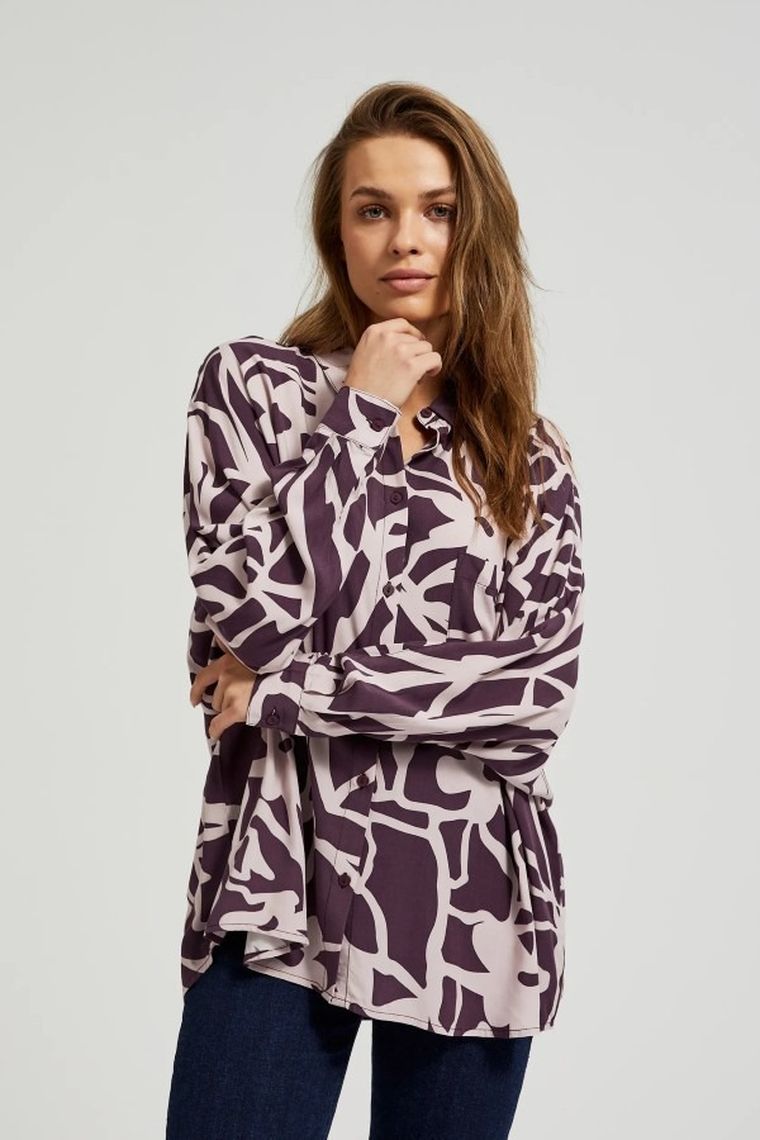 Koszula damska z długim rękawem, fioletowa, Moodo