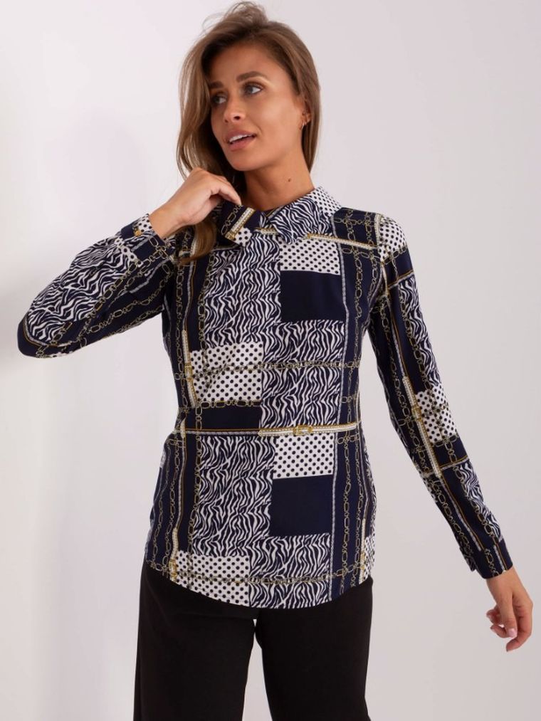 Koszula damska z długim rękawem, granatowa, Lakerta