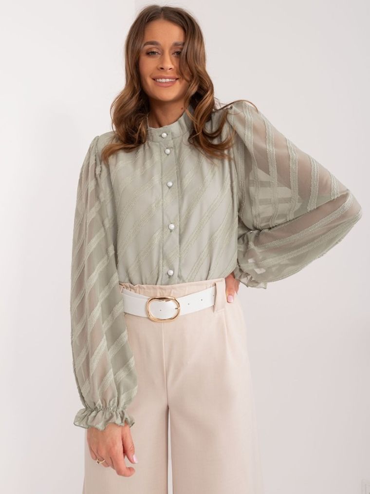 Koszula damska z długim rękawem, khaki, Lakerta