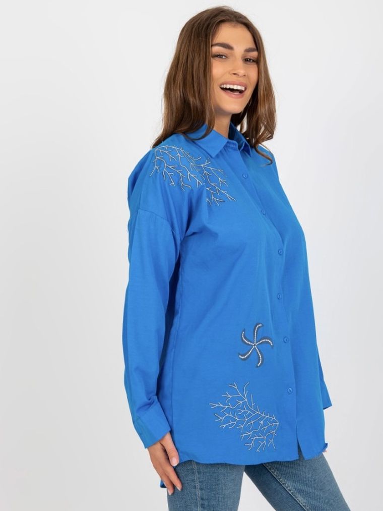 Koszula damska z długim rękawem, niebieska, Factory Price