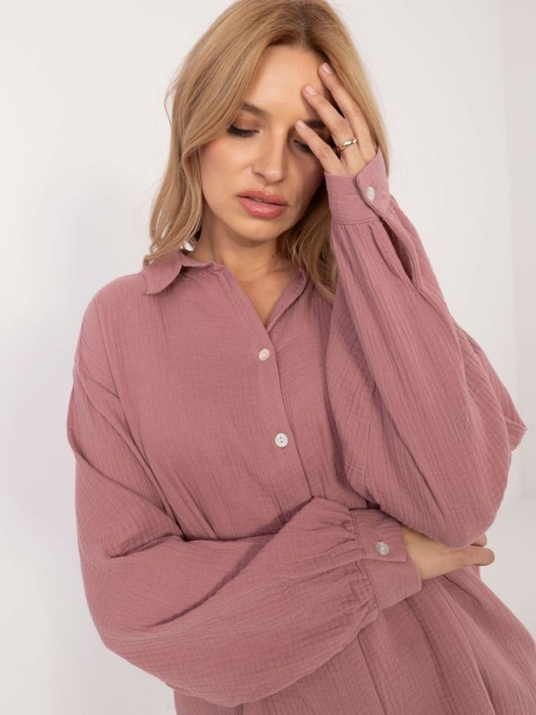 Koszula damska z długim rękawem, oversize, różowa, Sublevel
