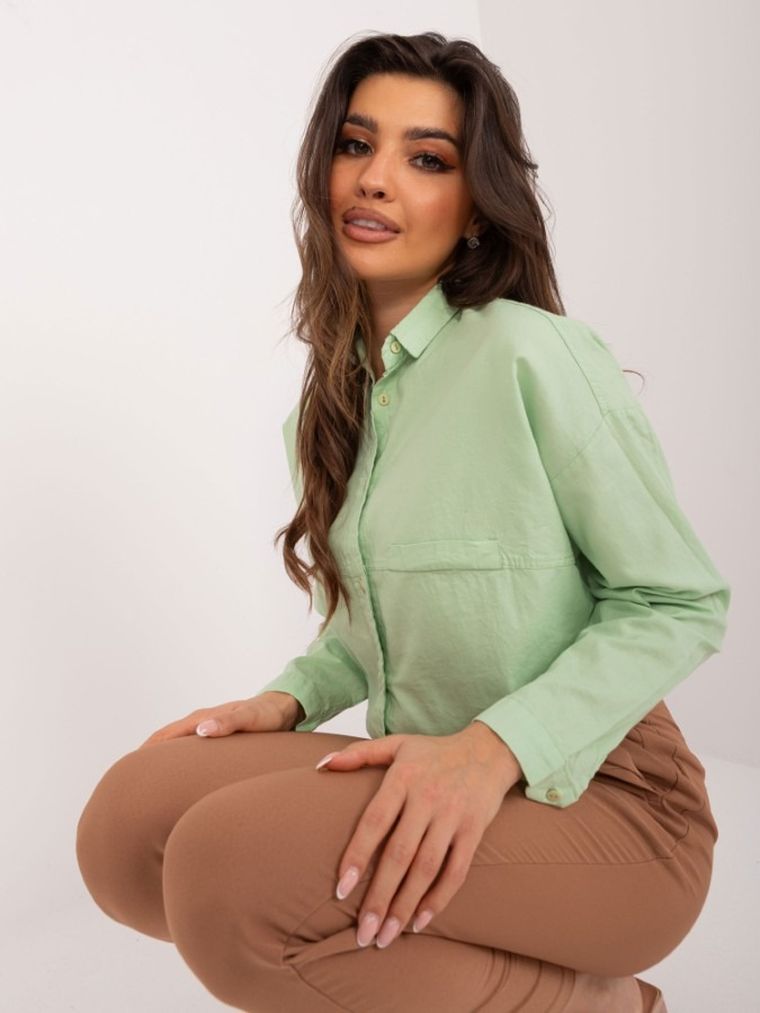 Koszula damska z długim rękawem, oversize, zielona, By Pommes Life