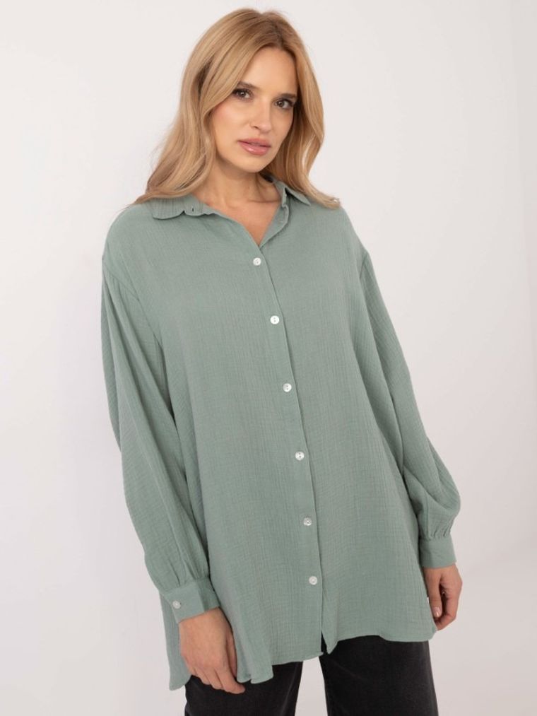 Koszula damska z długim rękawem, oversize, zielona, Sublevel