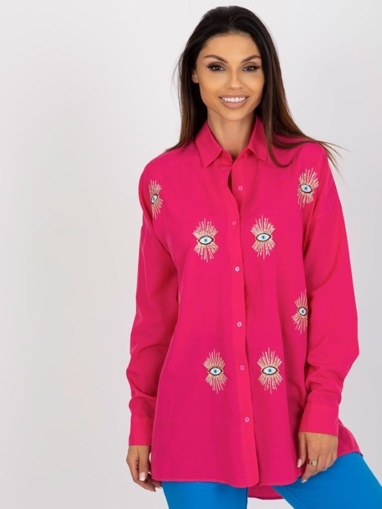 Koszula damska z długim rękawem, różowa, Factory Price