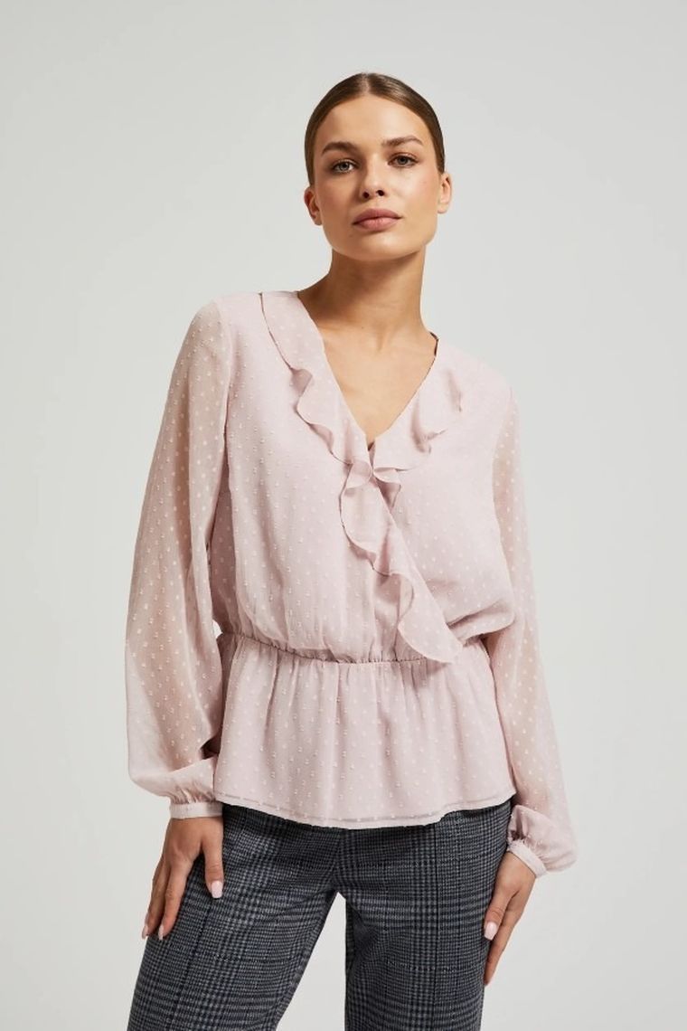 Koszula damska z długim rękawem, różowa, Moodo