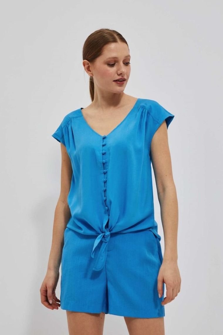 Koszula damska z krótkim rękawem, niebieska, Moodo