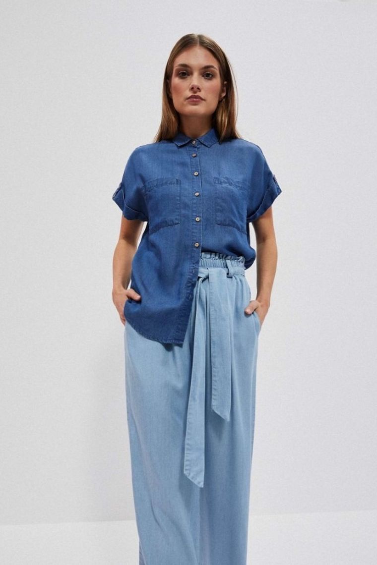 Koszula damska z krótkim rękawem, niebieska, Moodo