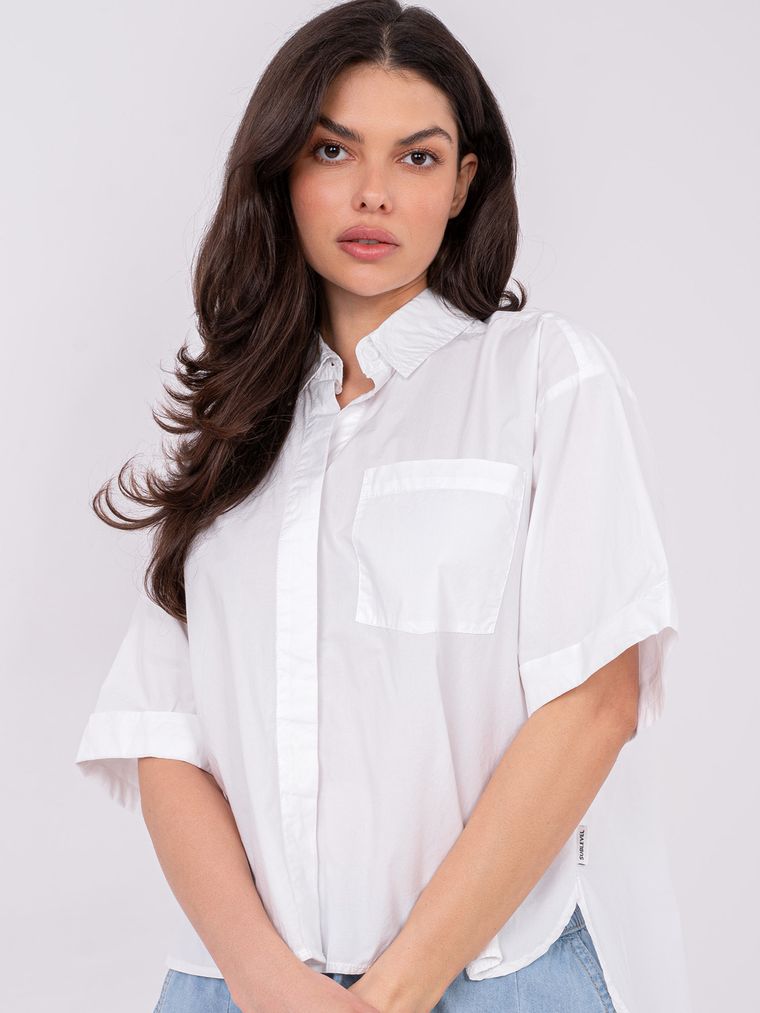 Koszula damska z krótkim rękawem, oversize, biała, Sublevel