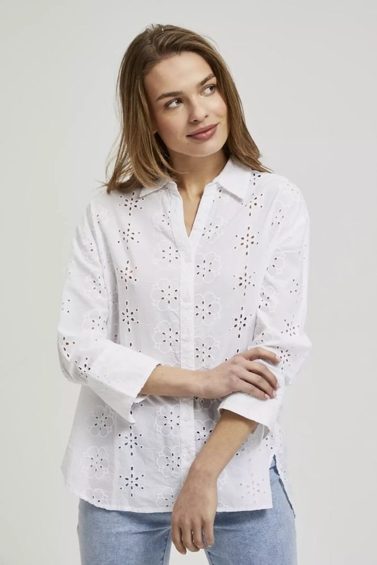 Koszula damska z rękawem 3/4, oversize, biała, Moodo