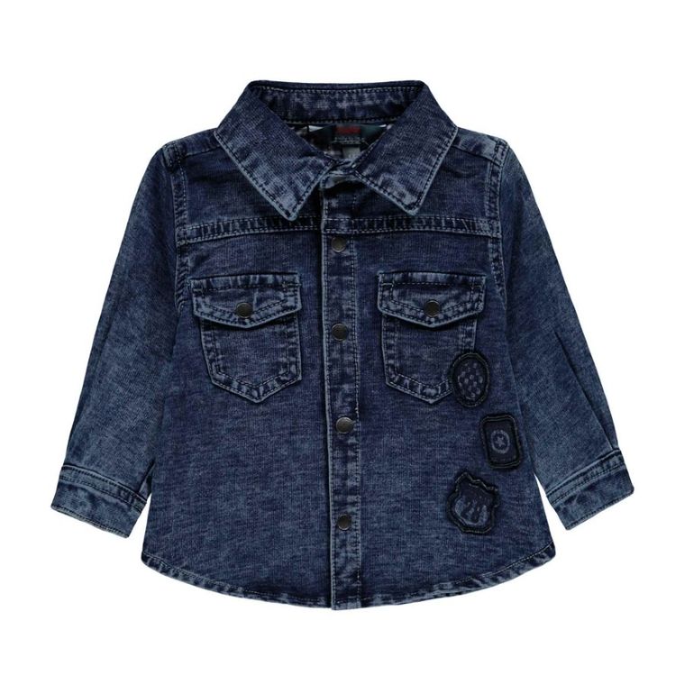 Koszula jeansowa chłopięca z długim rękawem, niebieska, Kanz