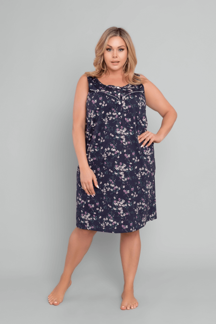 Koszula nocna damska bez rękawów, plus size, granatowa, Evita, Italian Fashion