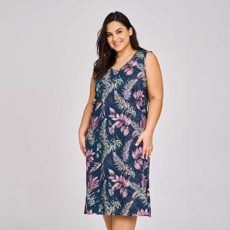 Koszula nocna damska bez rękawów, plus size, granatowa, Taro