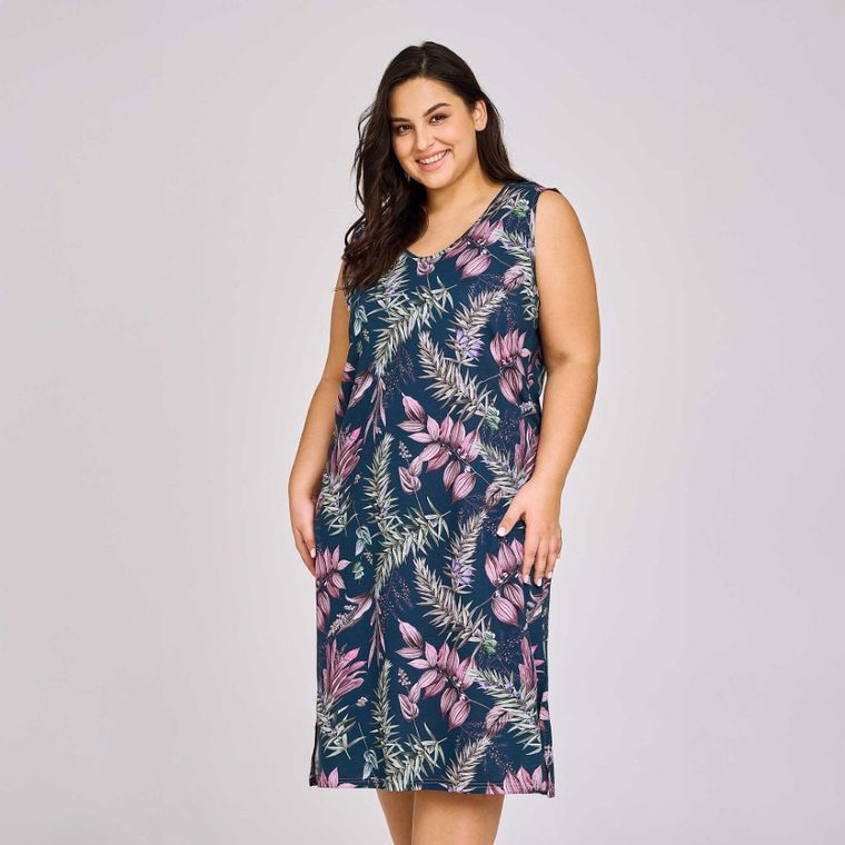 Koszula nocna damska bez rękawów, plus size, granatowa, Taro