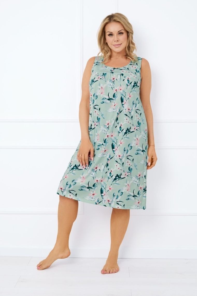 Koszula nocna damska bez rękawów, plus size, zielona, Italian Fashion