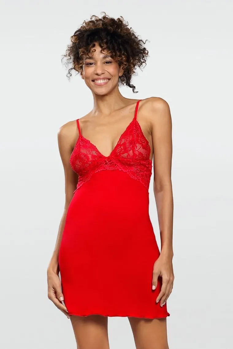 Koszula nocna damska na ramiączka, czerwona, Frederica, Dkaren