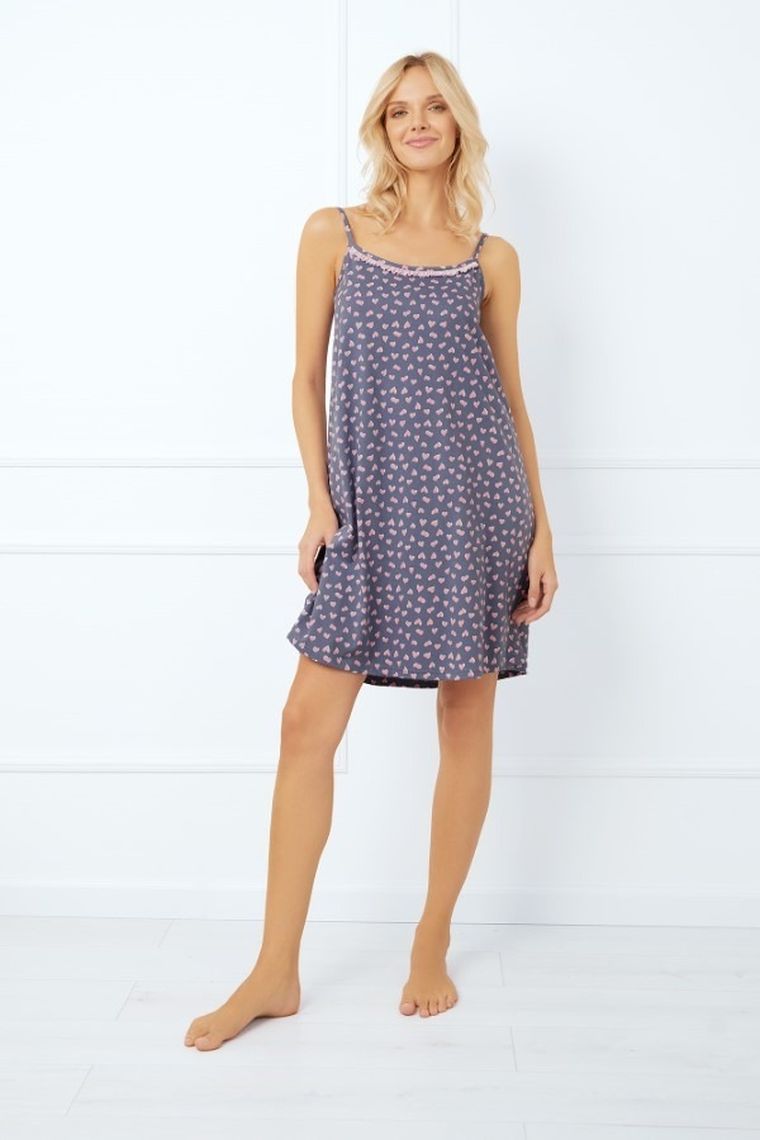 Koszula nocna damska na ramiączka, niebieska, Tiana, Italian Fashion