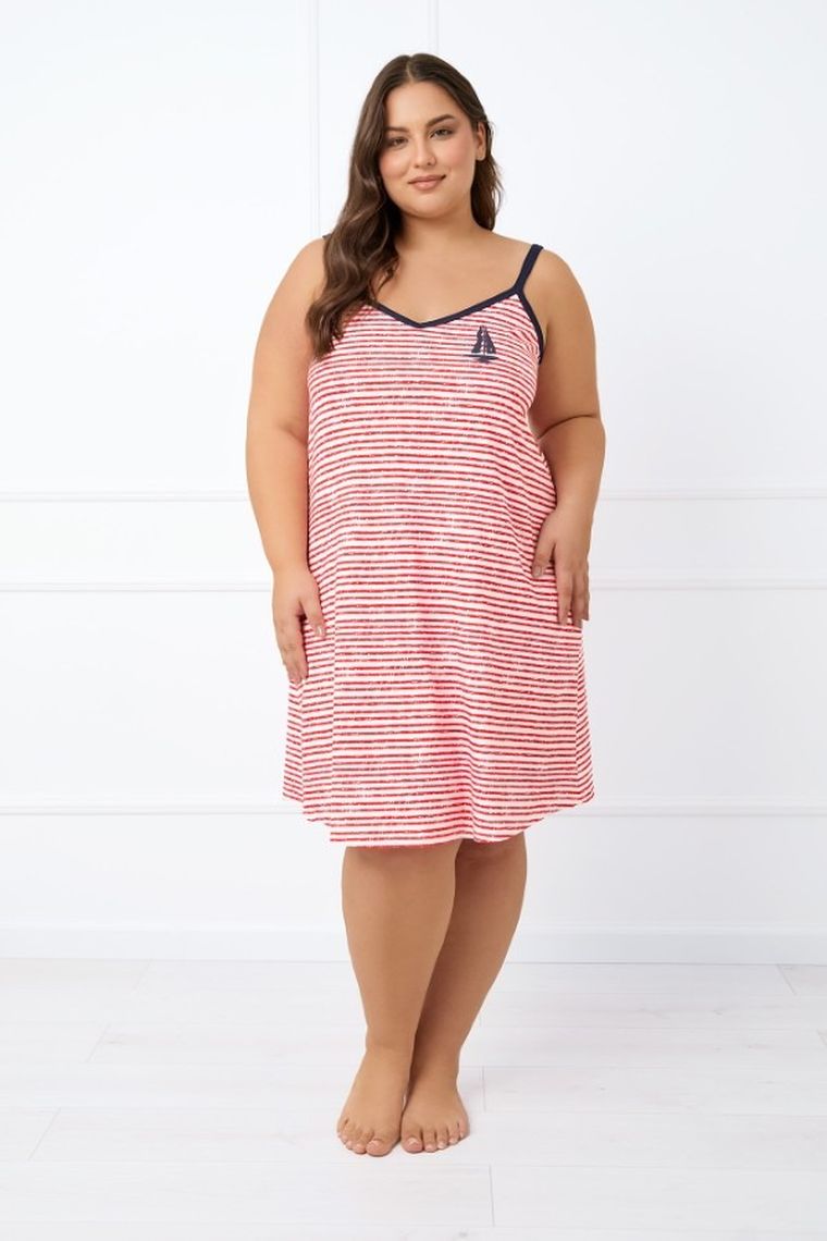 Koszula nocna damska na ramiączka, plus size, czerwona, Italian Fashion