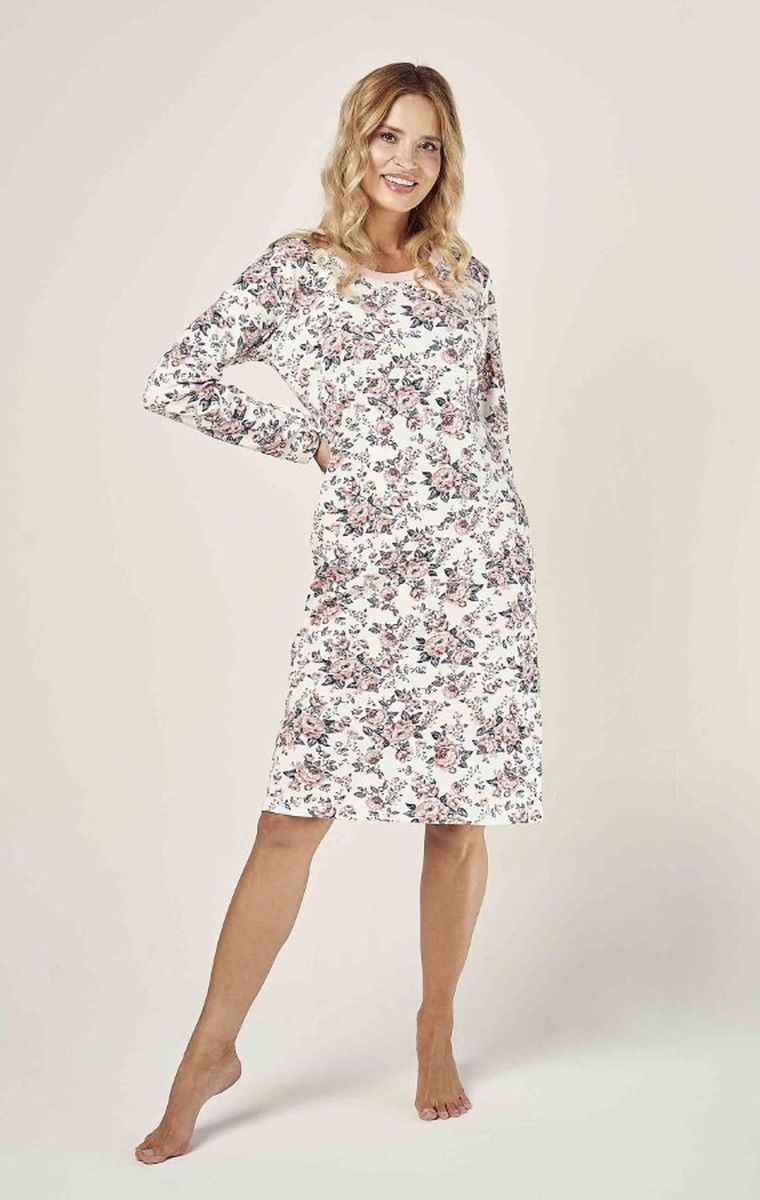 Koszula nocna damska z długim rękawem, mix, Gardenia, Taro