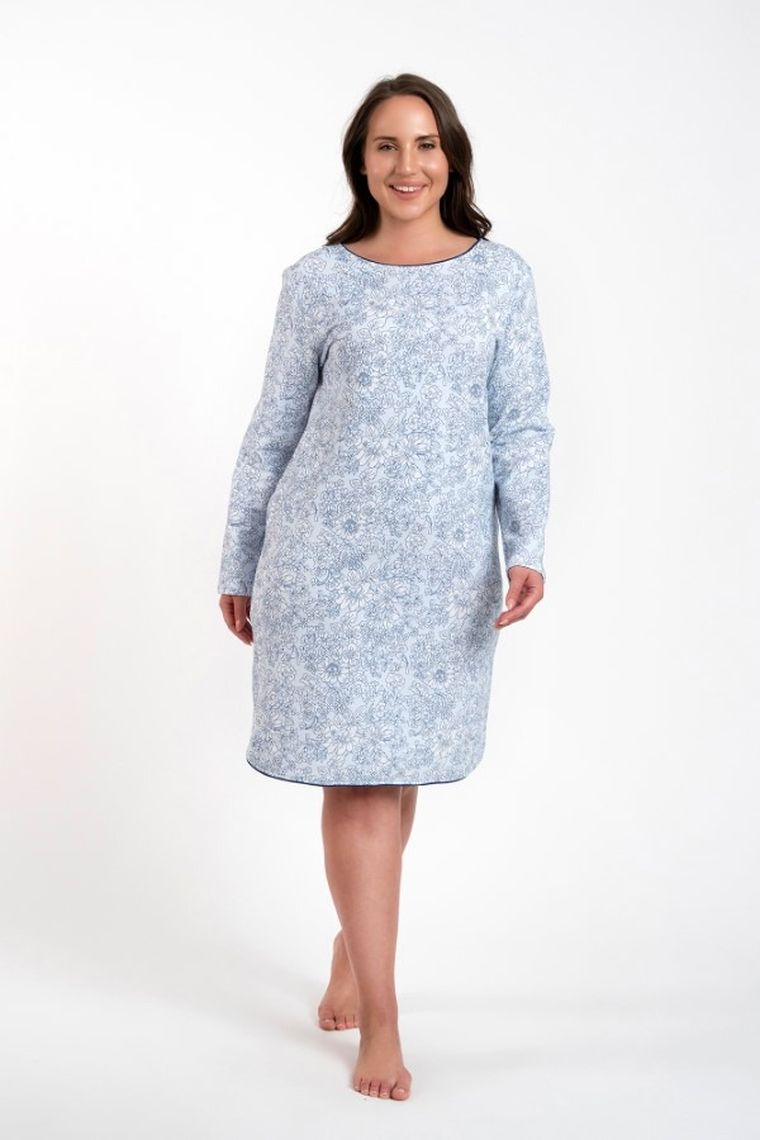 Koszula nocna damska z długim rękawem, niebieska, Gracjela, Italian Fashion