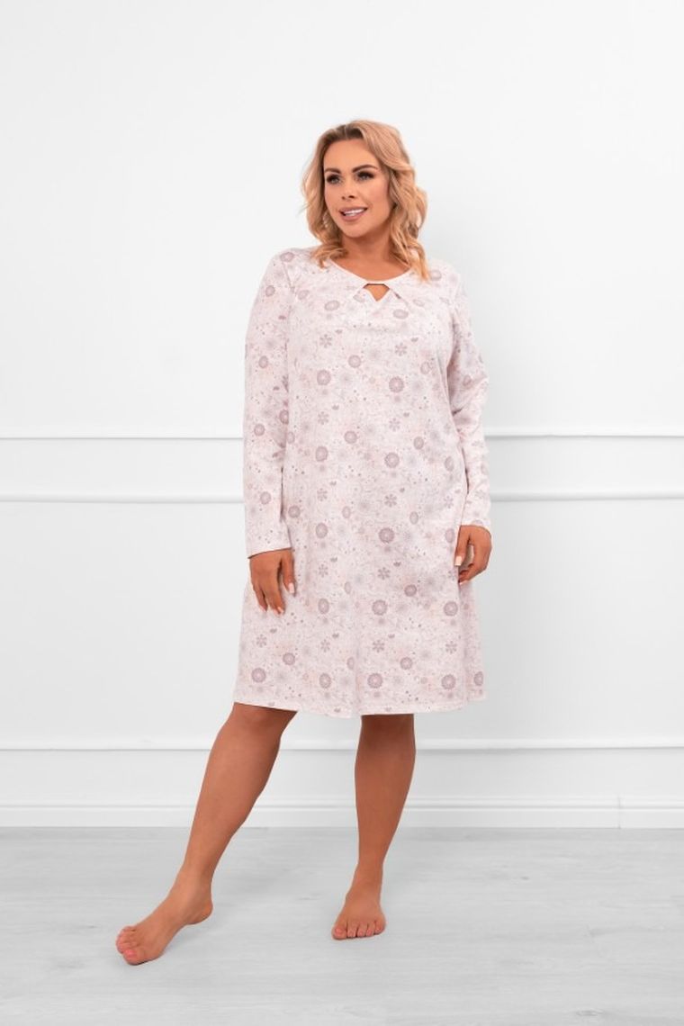 Koszula nocna damska z długim rękawem, różowa, Italian Fashion