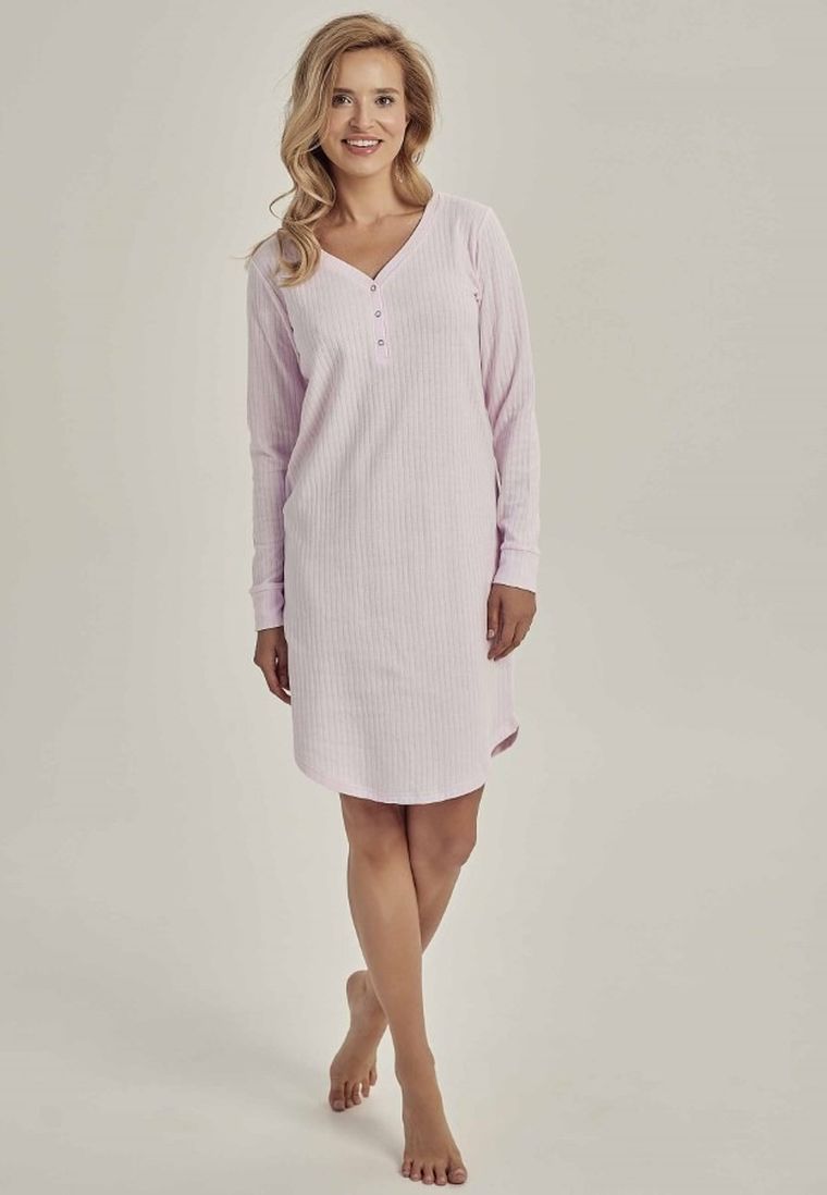 Koszula nocna damska z długim rękawem, różowa, Sisi, Taro