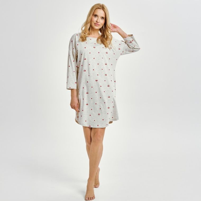Koszula nocna damska z długim rękawem, szara, Adele, Taro