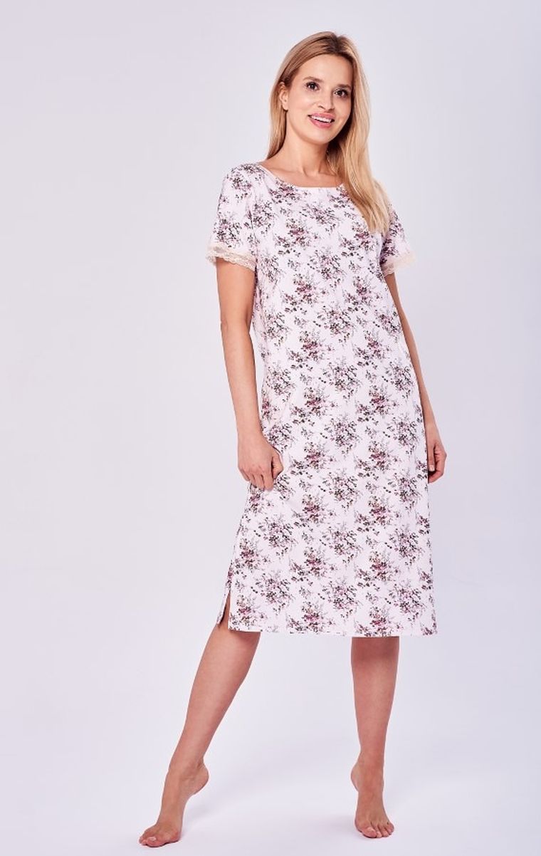 Koszula nocna damska z krótkim rękawem, beżowa, Juliet, Taro