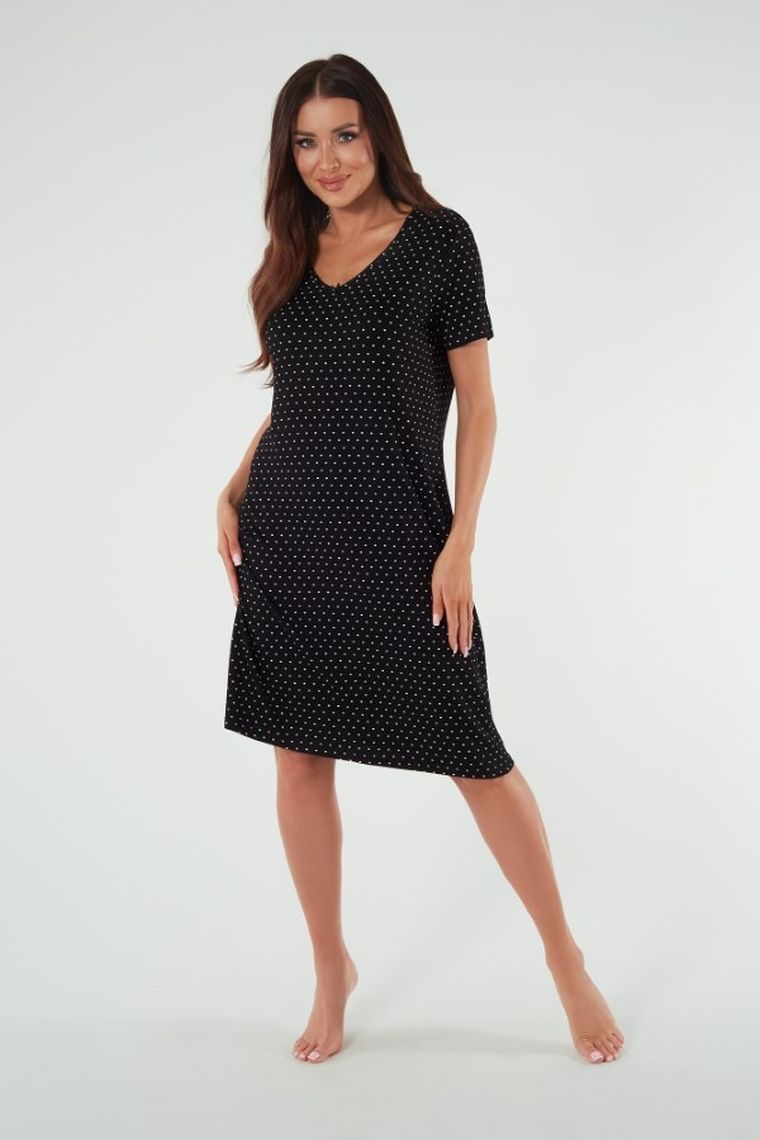 Koszula nocna damska z krótkim rękawem, czarna, Puntini, Italian Fashion