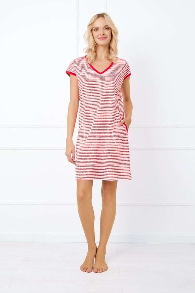 Koszula nocna damska z krótkim rękawem, czerwona, Italian Fashion