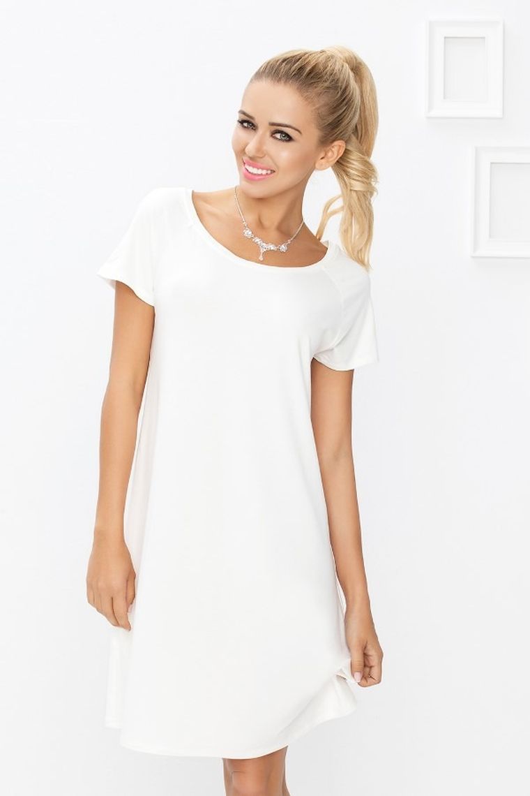 Koszula nocna damska z krótkim rękawem, ecru, Flora, Dkaren