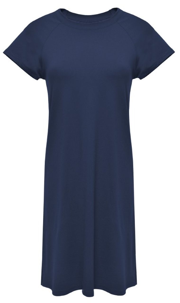 Koszula nocna damska z krótkim rękawem, granatowa, Flora, Dkaren