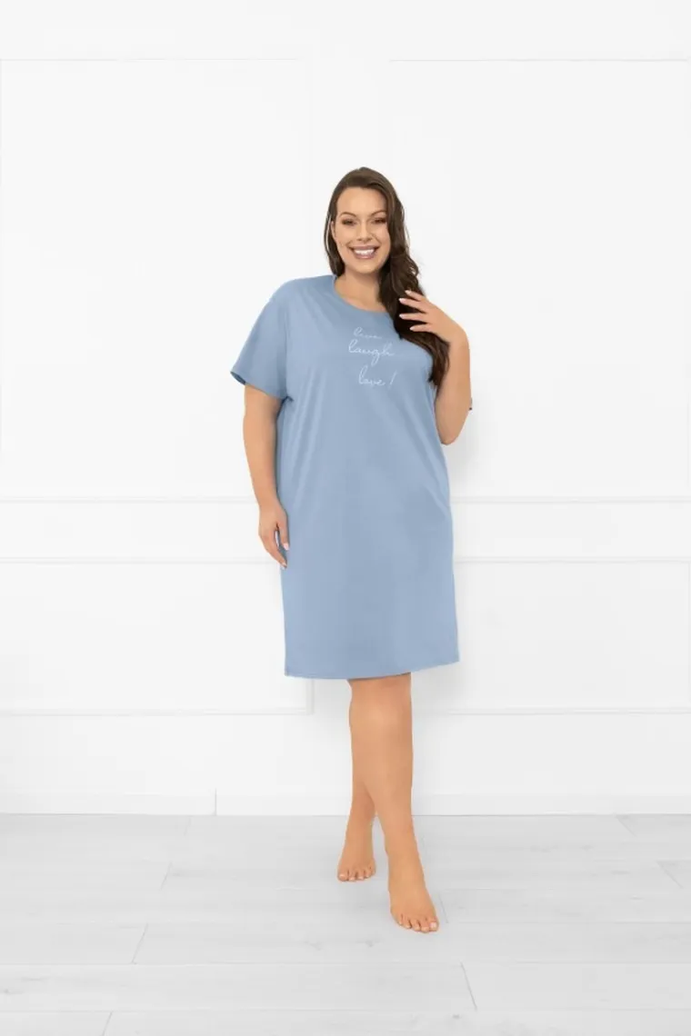 Koszula nocna damska z krótkim rękawem, niebieska, Italian Fashion