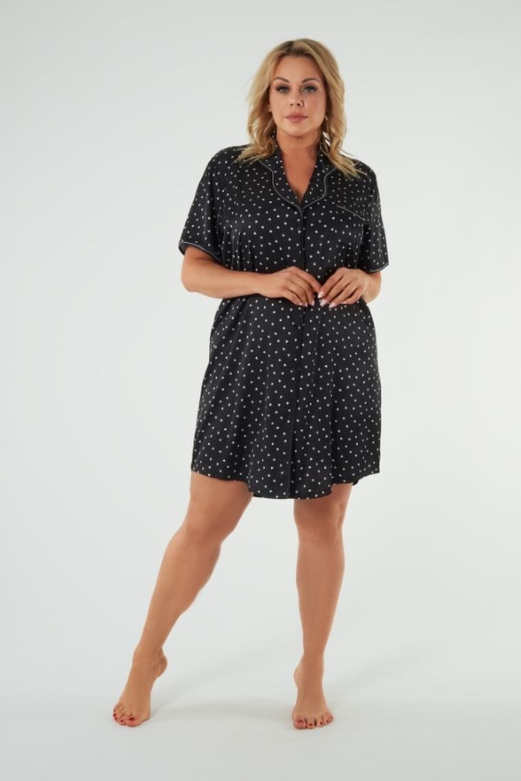 Koszula nocna damska z krótkim rękawem, plus size, czarna, Ria, Italian Fashion