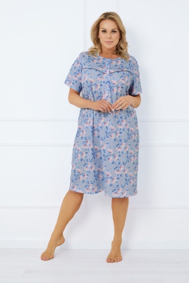 Koszula nocna damska z krótkim rękawem, plus size, niebieska, Italian Fashion
