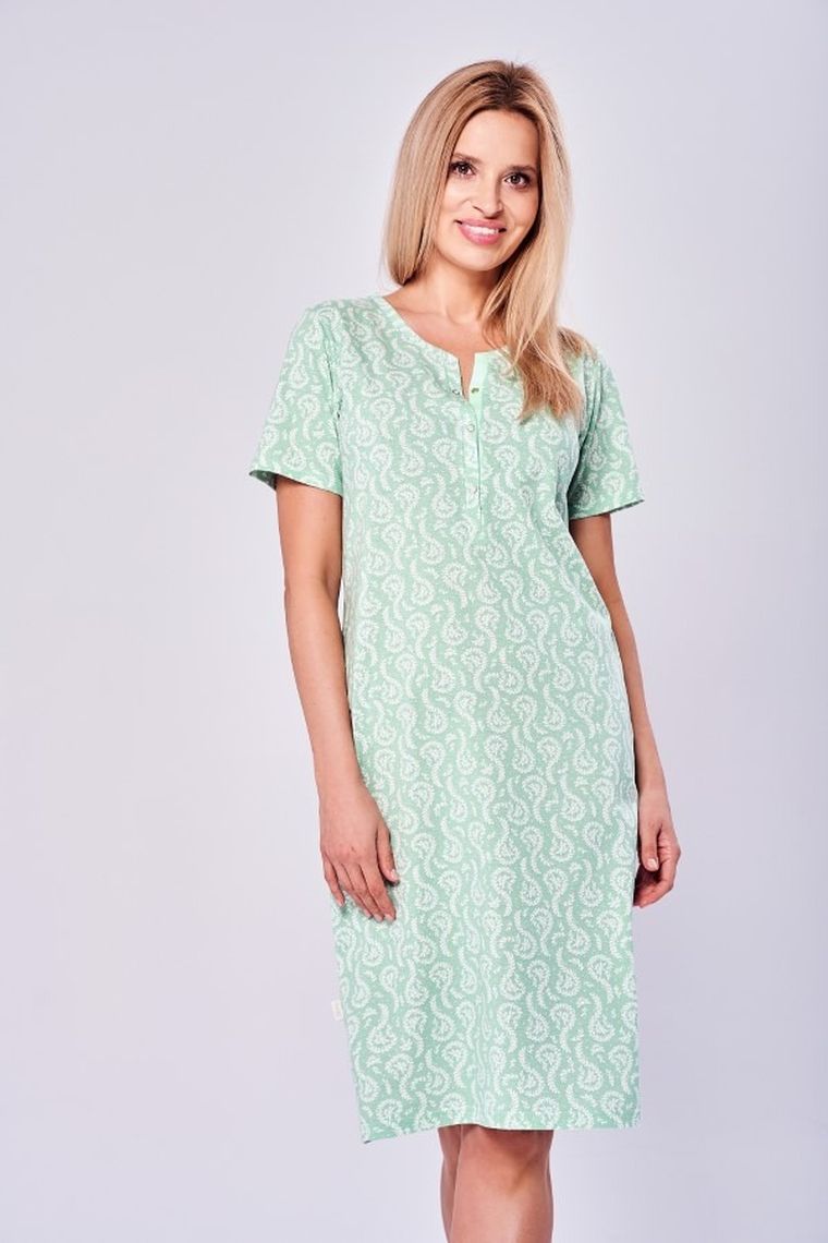 Koszula nocna damska z krótkim rękawem, zielona, Gloria, Taro