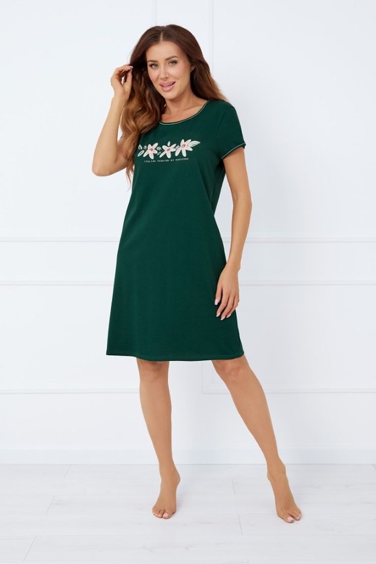 Koszula nocna damska z krótkim rękawem, zielona, Italian Fashion