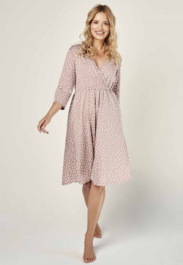 Koszula nocna damska z rękawem 3/4, beżowa, Taro