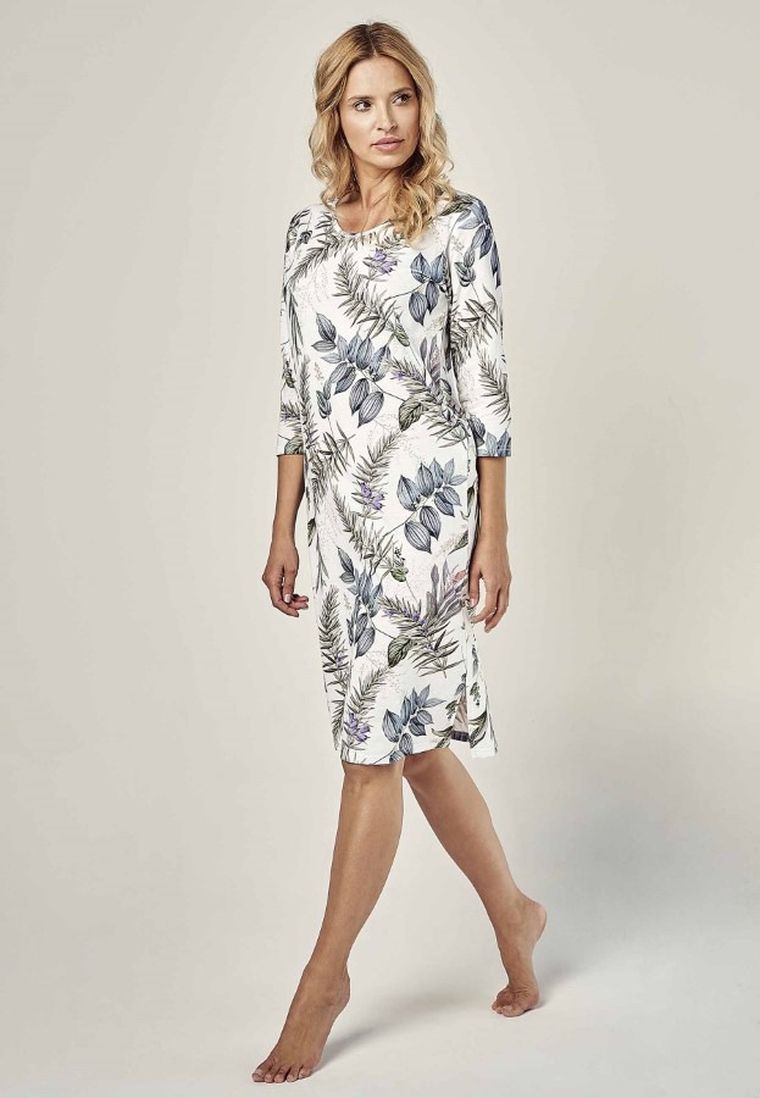 Koszula nocna damska z rękawem 3/4, biała, Ariana, Taro