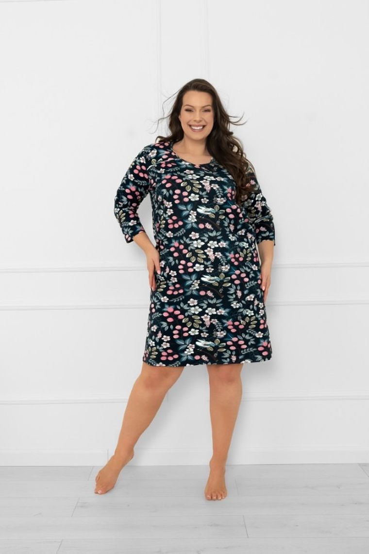 Koszula nocna damska z rękawem 3/4, granatowa, Italian Fashion