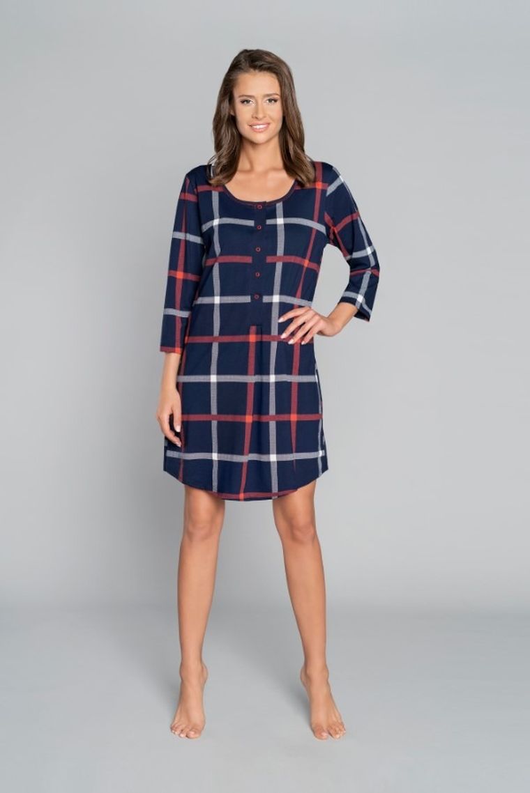 Koszula nocna damska z rękawem 3/4, granatowa, Izeraz, Italian Fashion