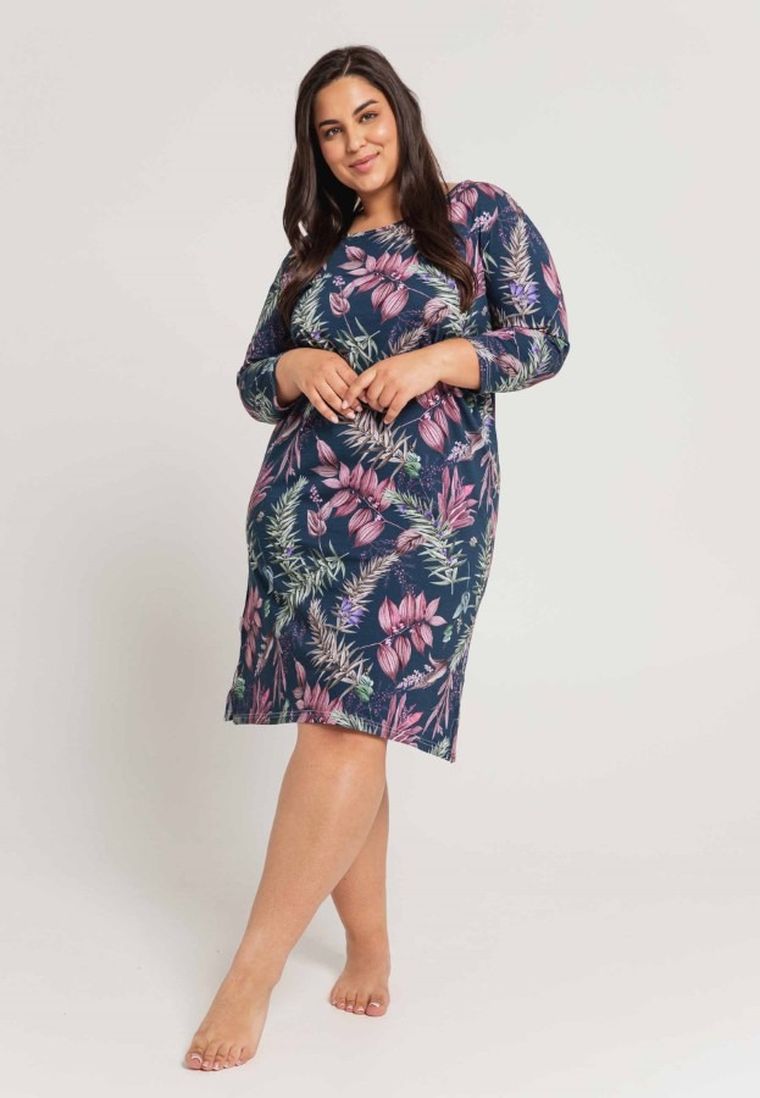 Koszula nocna damska z rękawem 3/4, granatowa, Vivian, Taro