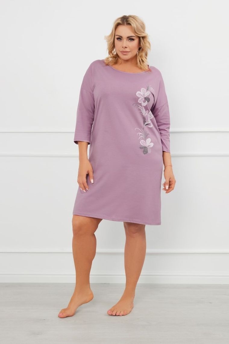 Koszula nocna damska z rękawem 3/4, plus size, fioletowa, Ibena, Italian Fashion